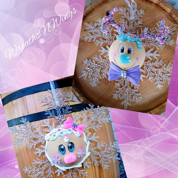 Whimsical Reindeer & Snowflake Gingerbread Ornaments, Foam Clay Christmas Decor - Picture 1 of 7